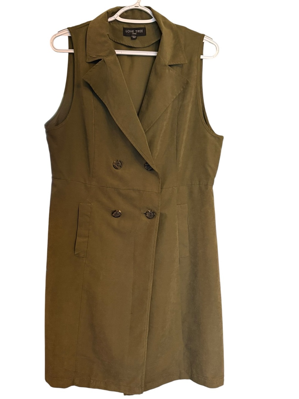 Love Tree Olive Green Sleeveless Double-Breasted Tailored Polished Dress sz L
